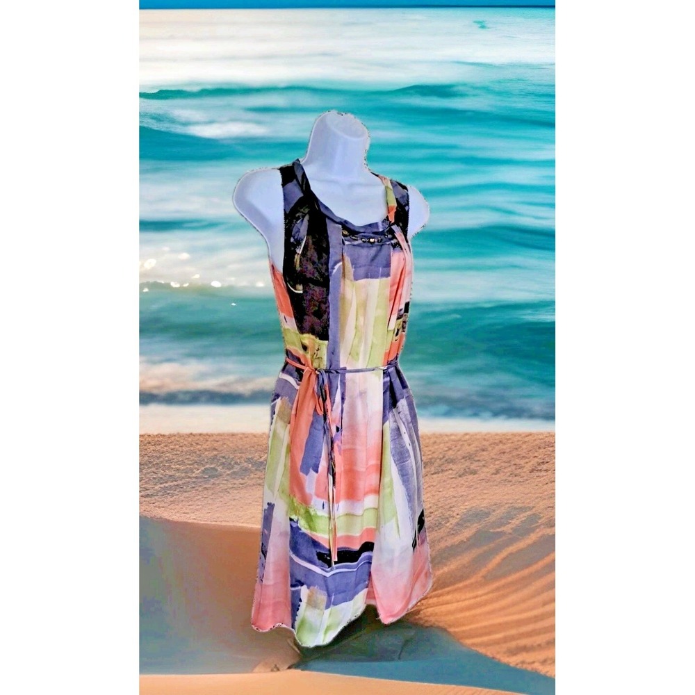 Simply Vera Wang Dress XS Multicolor Chiffon Layered Knee Length Pockets Artsy - Picture 1 of 11